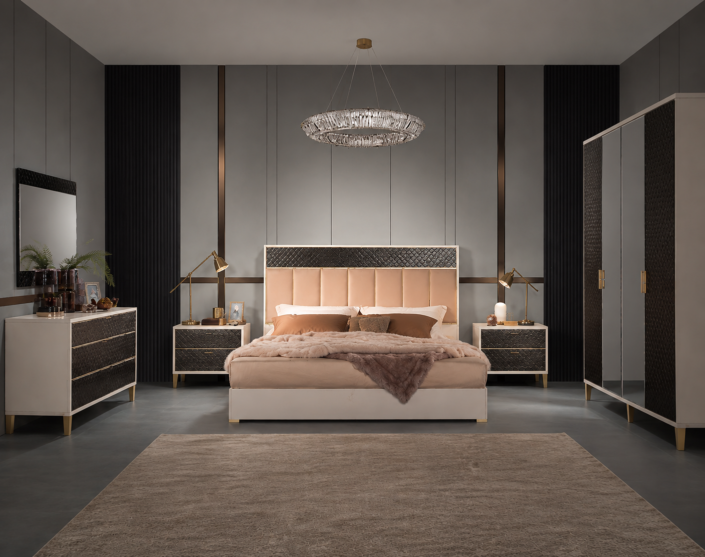 Contemporary Bed Studio bedroom with coordinated furniture